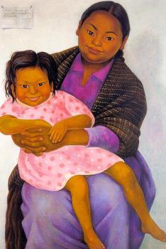 Diego Rivera : Portrait of Modesta and Inesita,Retratos de Modesta e Inesita